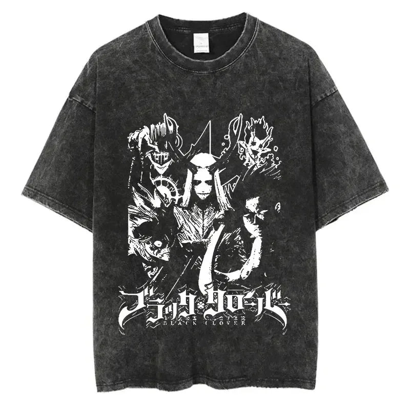 Black Clover Washed Vintage T-Shirt | Harajuku Streetwear