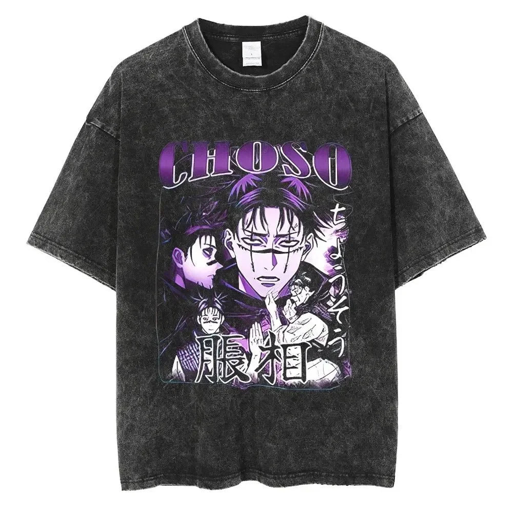 Y2K Harajuku Retro Anime T-Shirt | Washed Black Hip-Hop Tee