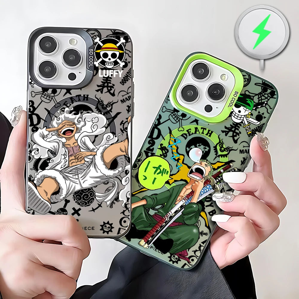 One Piece Luffy & Zoro Magnetic iPhone Case – Silver Plated Anime Cover iPhone 12–17 – Ryuzan anime merch UK