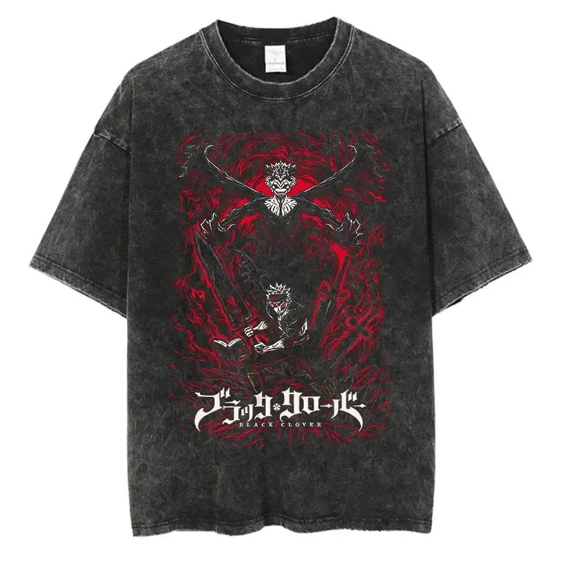 Black Clover Washed Vintage T-Shirt | Harajuku Streetwear