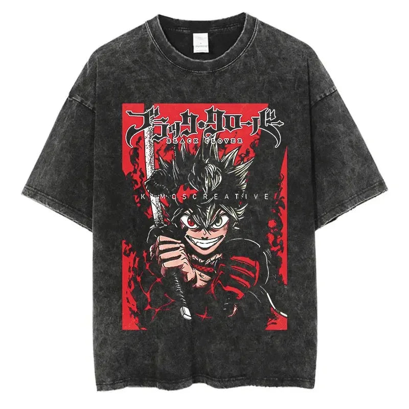 Black Clover Washed Vintage T-Shirt | Harajuku Streetwear
