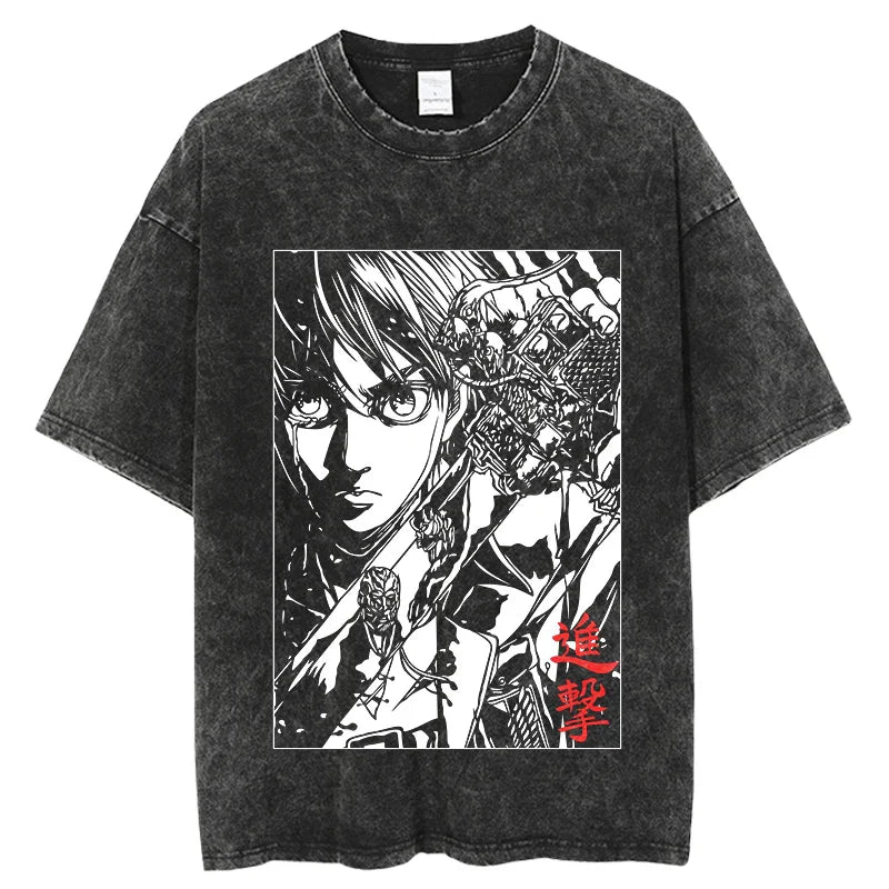 Attack on Titan Vintage Washed T-Shirt | Harajuku Oversize Tee