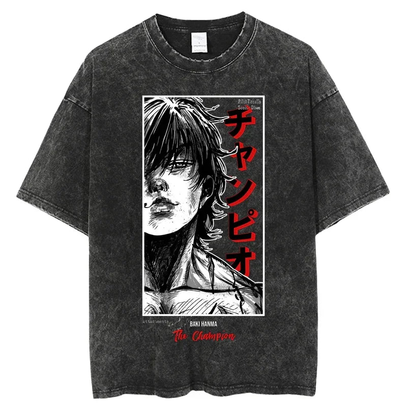 Baki Hanma Harajuku Streetwear T-Shirt | Washed Cotton Tee