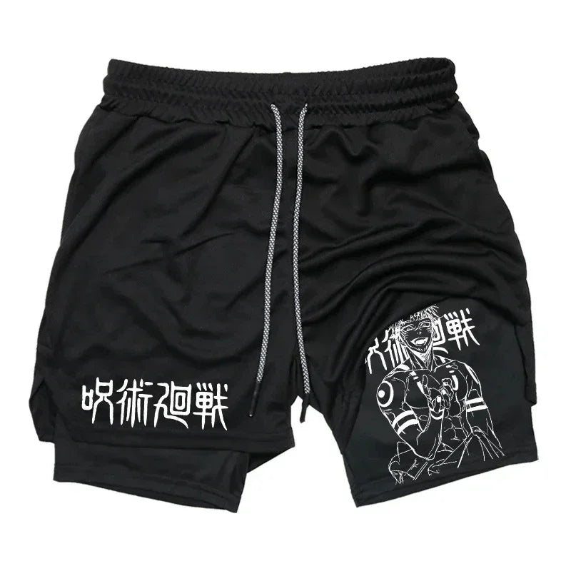 Jujutsu Kaisen 2-in-1 Gym Compression Shorts | Quick-Dry