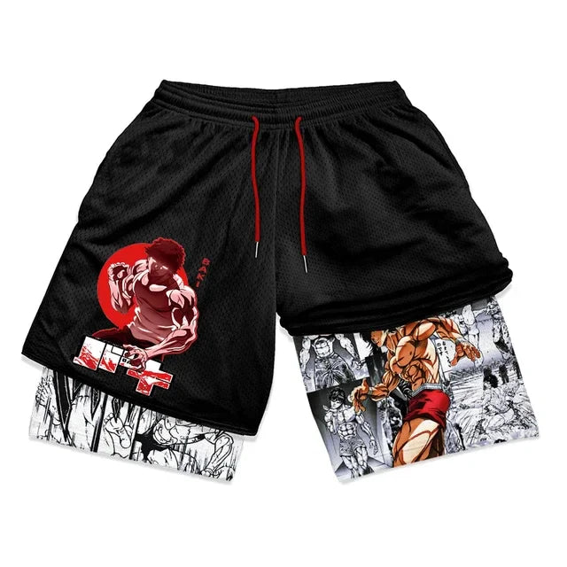 Baki Hanma Anime Gym Workout Shorts | 2-in-1 Compression