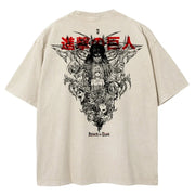 Men Washed Anime Attack On Titan T-Shirt Hip Hop Streetwear Graphic Print Oversize Tshirt Short Sleeve Cotton Loose Vintage Tops