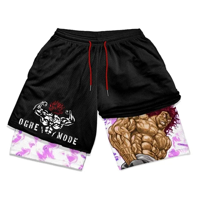 🏋️‍♂️ Baki Hanma Anime Gym Workout Shorts | Athletic 2-in-1 Compression Shorts for Men 🏃‍♂️