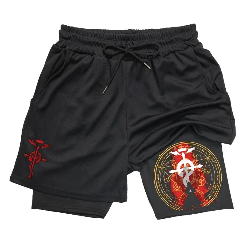Anime 2-in-1 Stretch Compression Shorts | Quick-Dry Running