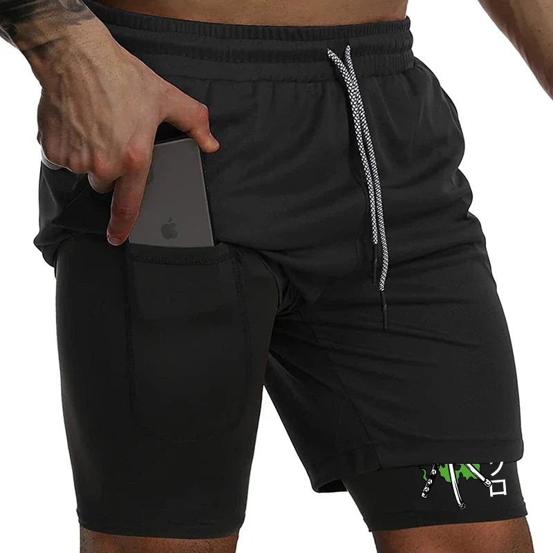 Anime 2-in-1 Running Shorts | Compression Shorts Phone Pocket
