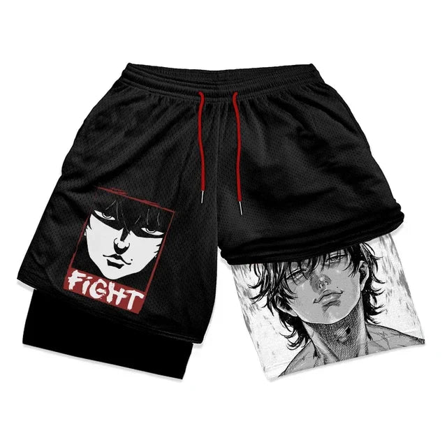 Baki Hanma Anime Gym Workout Shorts | 2-in-1 Compression