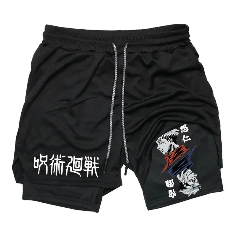 Jujutsu Kaisen 2-in-1 Gym Compression Shorts | Quick-Dry