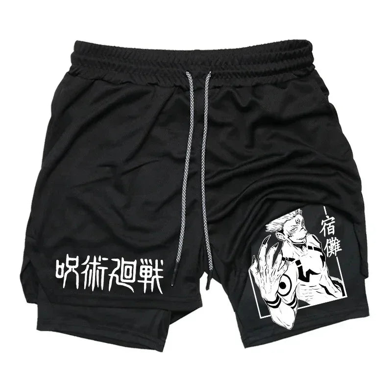 Jujutsu Kaisen 2-in-1 Gym Compression Shorts | Quick-Dry