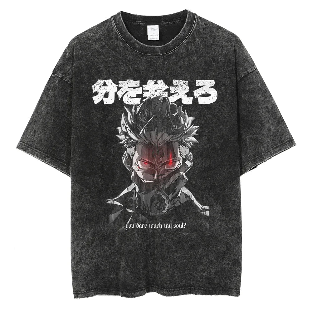 Y2K Harajuku Anime T-Shirt | Washed Black Streetwear Tee