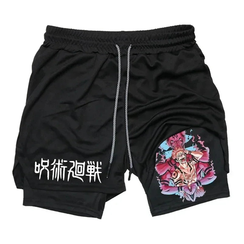 Jujutsu Kaisen 2-in-1 Gym Compression Shorts | Quick-Dry